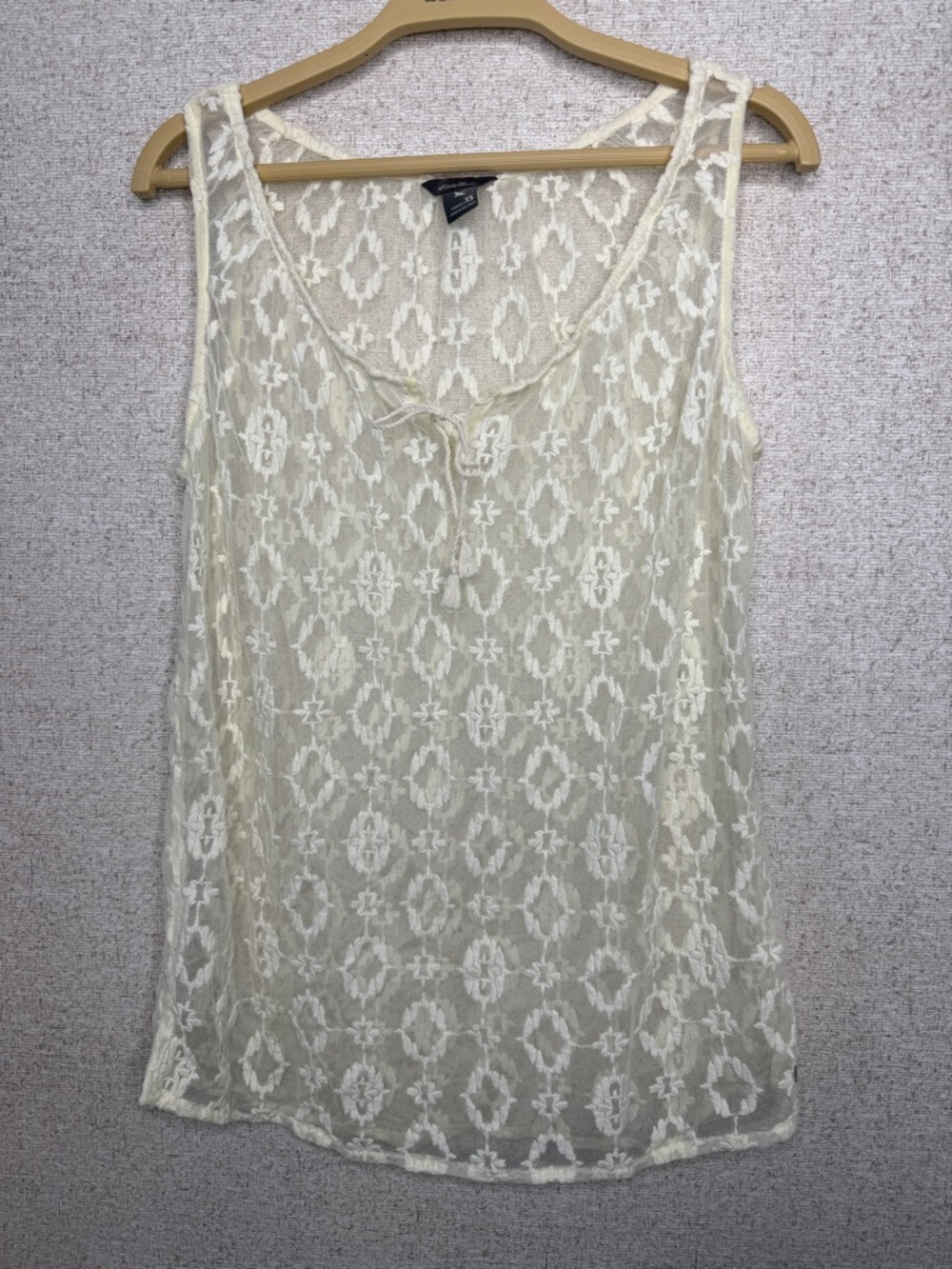 Eddie Bauer Sheer Lace Tank Top XS‎ Boho Festival Cream Embroidered